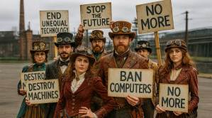 Steampunk Luddites Adobe and Copilot